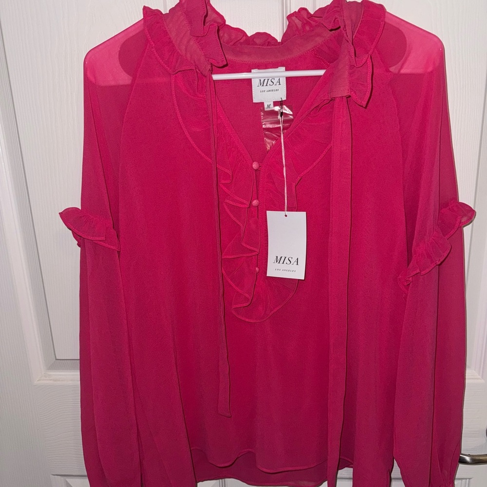 NWT MISA Women's Pink Ruffle Blouse